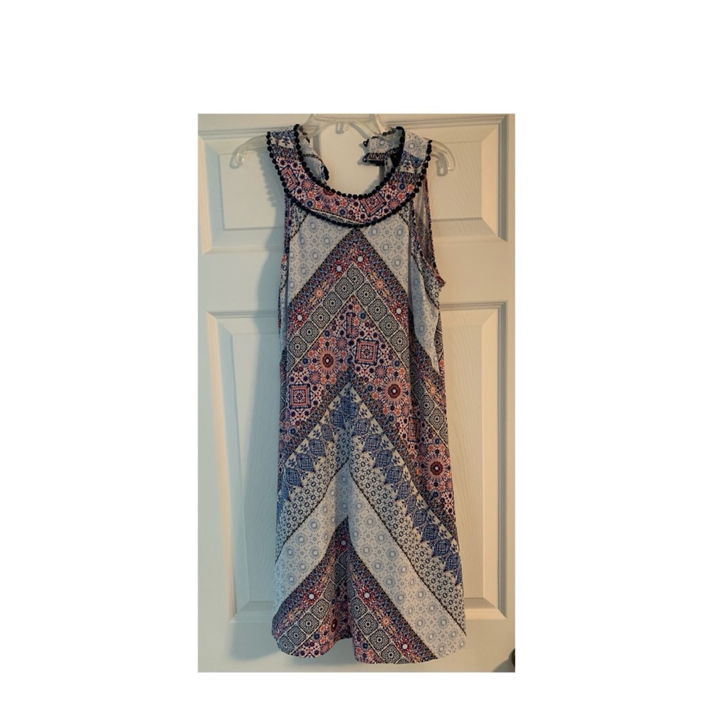 Trixxi Blue and White Sundress with Crew Neck